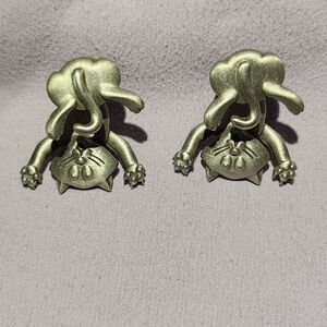 JJ Jonette Vintage Pewter Earrings Dangle Cats